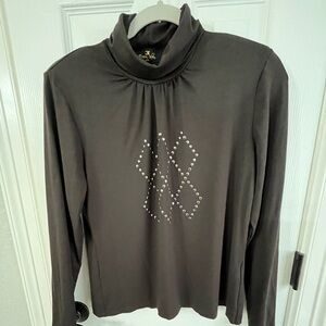 Stylish Brown Turtleneck Top with Diamond Studded Design